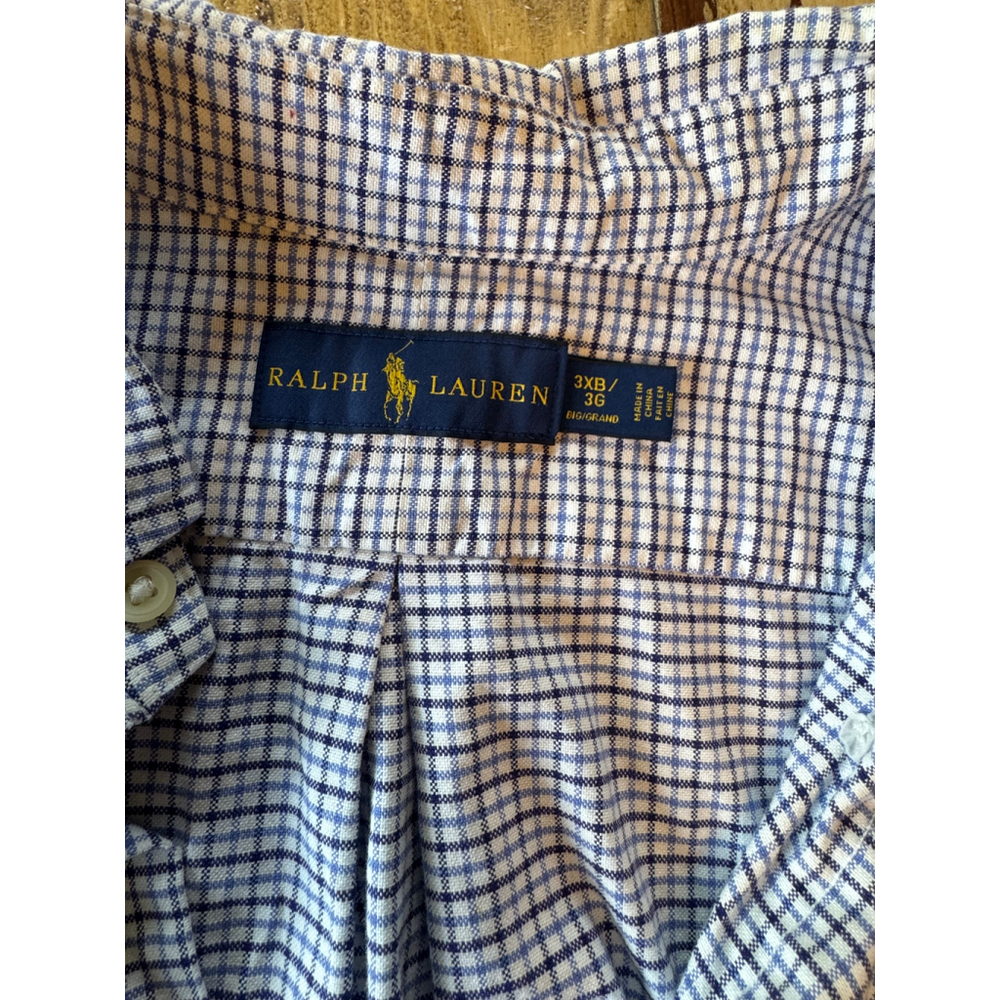 RALPH LAUREN | Casual Button Down Shirt 3XL White Blue Plaid